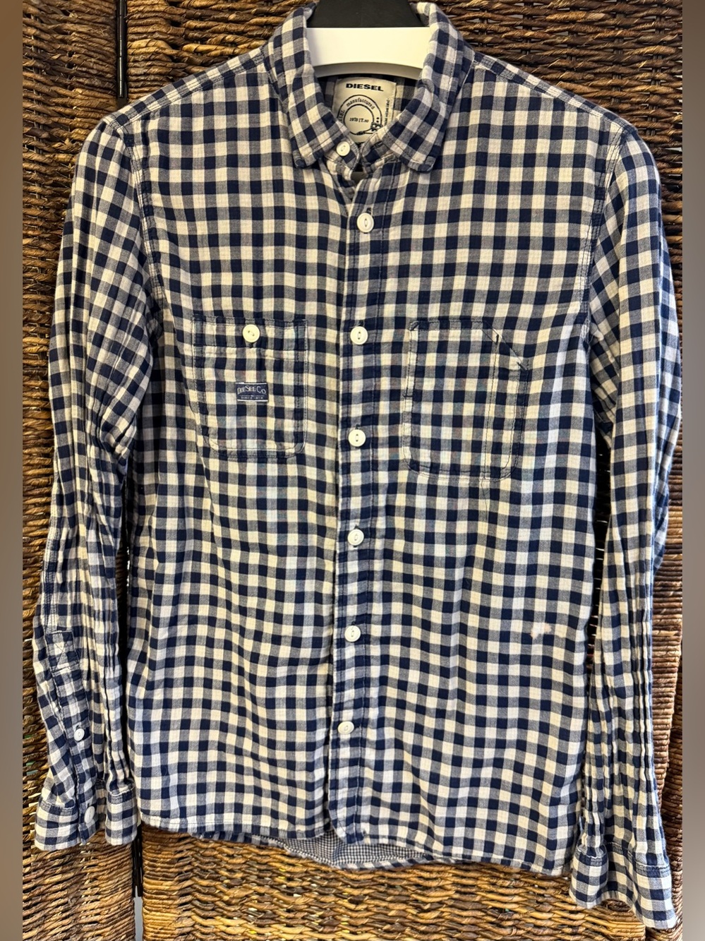 Diesel Navy and White Check Button-Down Shirt, Men’s Small